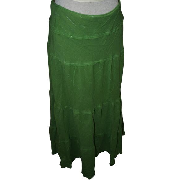 Vintage Green Tiered Maxi Skirt Metallic Thread 100% Cotton Made in USA S - Picture 1 of 8
